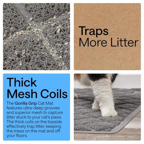 GORILLA GRIP Cat Litter Box Mat, Cushioned Coil Mesh Litter Trapping Mats, Scatter Control Supplies for Less Mess, Phthalate Free, Ultra Deep Catch Grooves, Rinse or Vacuum to Clean, 17x11 Gray - color: Grey, style: X-Small (17" x 11")