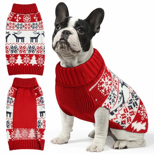 Christmas Dog Sweaters for Small Medium Large Dogs and Cats,Pet Soft Warm Holiday Outfit Girl & Boy,Pup Winter Clothes Turtleneck Double Knitting Collar for Outdoors Playing (Deer, M) - color: Deer, size: Medium