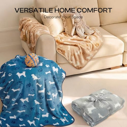 Luciphia 1 Pack 3 Blankets Fluffy Premium Fleece Pet Blanket Flannel Paw Printed Throw for Dog Cat