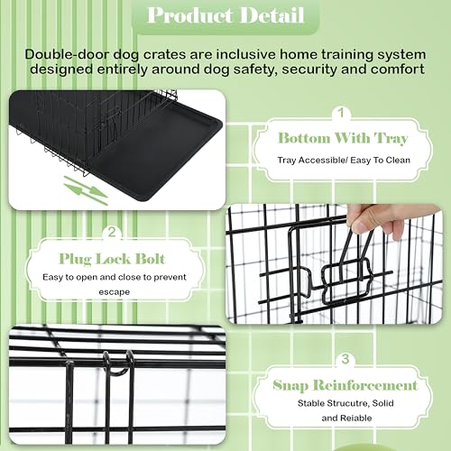 24/7 Shop at Home Gossamer Metal Double Door Folding Wire Pet Crate with Divider, Removable Tray, and Handle for Outdoor and Indoor Medium Dog, 48-inch, Black - size: 47.2"L x 28.9"W x 30.9"H