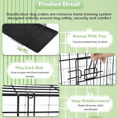 24/7 Shop at Home Gossamer Metal Double Door Folding Wire Pet Crate with Divider, Removable Tray, and Handle for Outdoor and Indoor Medium Dog, 48-inch, Black - size: 47.2"L x 28.9"W x 30.9"H