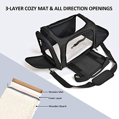 Henkelion Cat Carriers Dog Carrier Pet Carrier for Small / Medium Cats Dogs Puppies (Up To 15lbs), TSA Airline Approved Small Dog Carrier Soft Sided, Collapsible Waterproof Travel Puppy Carrier -Black - color: Black, size: 17.0"L x 11.0"W x 11.0"H