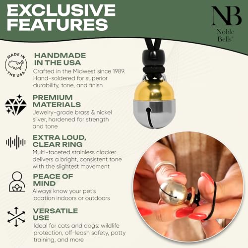 Noble Bells - Handmade in USA, Extra Loud Collar Bell for Cats and Dogs, Premium Brass and Nickel Silver - size: Medium
