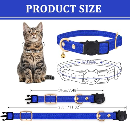 Cat Collar Breakaway with D-Ring and Safety Buckle, Adjustable, Soft Sheep Leather and Lightweight for Kittens and Small Pets (Neck Fit 7.5"-11", Blue) - color: Blue