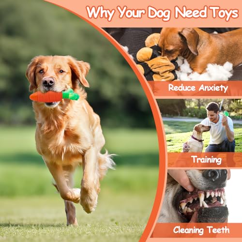 BoYoYo Tough Dog Toys for Aggressive Chewers with Squeaky, Indestructible Dog Chew Toys for Medium and Large Breeds to Keep Them Busy, Interactive Durable Dog Toy - color: OrangeCarrot