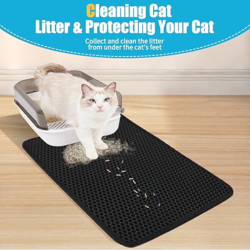 Cat Litter Mat, Kitty Litter Collector, Double Layered Honeycomb Design Waterproof, Anti Urine, Anti Slip, Easy to Clean, Limit Garbage (26"x46.5", Black) - color: Black, size: 26" x 46.5"