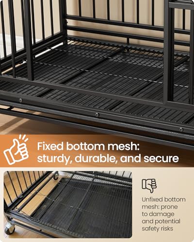 Feandrea Heavy-Duty Dog Crate, 5-Minute Quick Assembly, Foldable Dog Kennel Cage with Lockable Wheels, Double Doors, Escape Proof Fixed Bottom, Removable Tray, Easy to Clean, Ink Black, 48 Inch - size: 48.0"L x 29.5"W x 34.6"H