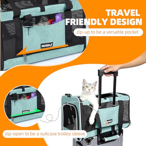 Cat Carrier Soft-Sided Travel Bag for Medium to Large Cats Over 15lbs, Small Dog Carrier Crate Top Entry Breathable Mesh Puppy 12 Pounds, Pet Rabbit Carrying Cage Kennel Collapsible Teal - color: Teal