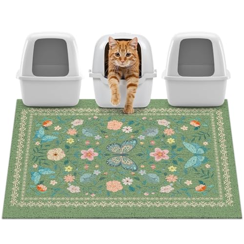 40x30 inches Cat Litter Mat Non-Slip Bottom Litter Box Mat Urine-Proof Soft Litter Mat for Cats Waterproof Pads Protects Floors Cat Mat for Litter Box - color: Dark spring green, size: 40X30in