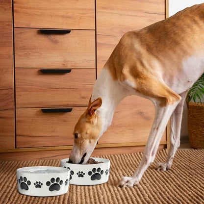 Ceramic Dog Bowls for Large Dogs - 7.5'' Round × 3'' Tall Dog Food & Water Bowl Set of 2 - Large Ceramic Bowl with Anti-Slip Rings - Food and Water Bowls with 5 Cups Capacity - size: 7.5in