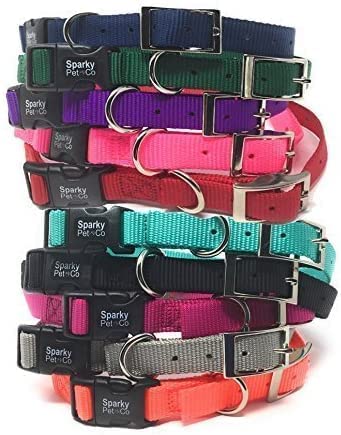 Sparky Pet Co - ECollar Replacement Strap - Easy Release Double Buckle Dog Collar - Rugged Nylon - Adjustable - D Ring - Quick Release Metal Clasp - for Dog Fence Systems - 3/4" x 24" - Dark Blue - color: Blue, size: 3/4" Wide