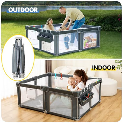 CAPAKIDS Foldable Baby Playpen 59"×71" with Mat, Out-of-The-Box Ready Playpen for Babies and Toddlers, Portable Play Yard with Breathable Mesh & Gates, Storage Bag & 4 Handlers for Indoor & Outdoor - size: 59"x71" with Mat