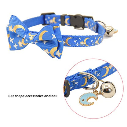 Bowtie Cat Collars Breakaway with Bell, Adjustable Cute Kitty Collars Safety Buckle Kitten Collar for Cat Puppy 7.5-11in (Blue Moon) - color: Blue Moon