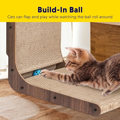 Fluffydream Cat Scratcher with Cat Toys Ball Track, Build-in Ball, L-Shaped Scratcher, Cardboard Lounge Bed, Stable and Durable, Furniture Protector, Reversible - color: L-Shape
