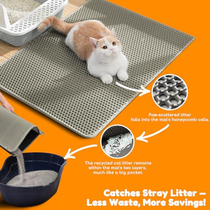 Waterproof Cat Litter Mat - New 24x16 Inch Honeycomb Double Layer Traps Litter, Waterproof & Non-Slip Floor Protector, Easy Clean, Odor-Free, Beige - color: Beige