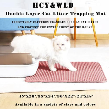 HCY&WLD Cat Litter Mat, Honeycomb Double Layer Cat Litter Trapping Mat, Waterproof Urine Proof Non-Slip, Scatter Control, Less Waste, Easier to Clean (Pink, 24" X 18") - color: Pink