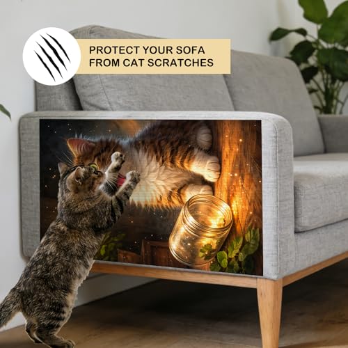 Cat Scratch Pad 15.3x23.6 Inches Polyester Synthetic Fiber, Kitten & Firefly Print, wall cat Scratcher, Scratching mat, Home Decor, Playroom, Apartment (2pcs) - color: LU15981-2pcs