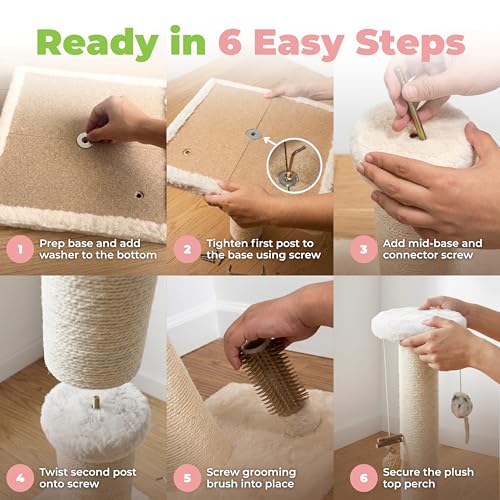 Best Pet Supplies Catify Cat Scratcher, Fun Interactive Scratchers, Posts, Poles, Claw Safe, Furniture Saver Indoor Play Support Natural Cat Behaviors Heavy Duty - Beige, 15.71 x 15.71 - color: Scratching Post (Beige) H: 16"
