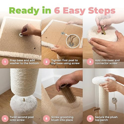 Best Pet Supplies Catify Cat Scratcher, Fun Interactive Scratchers, Posts, Poles, Claw Safe, Furniture Saver Indoor Play Support Natural Cat Behaviors Heavy Duty - Beige, 11.78 x 11.78 - color: Scratching Post (Beige) H: 22"