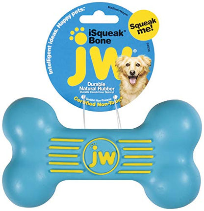 JW iSqueak Bone Durable Natural Rubber Dog Toy (Assorted Colors)