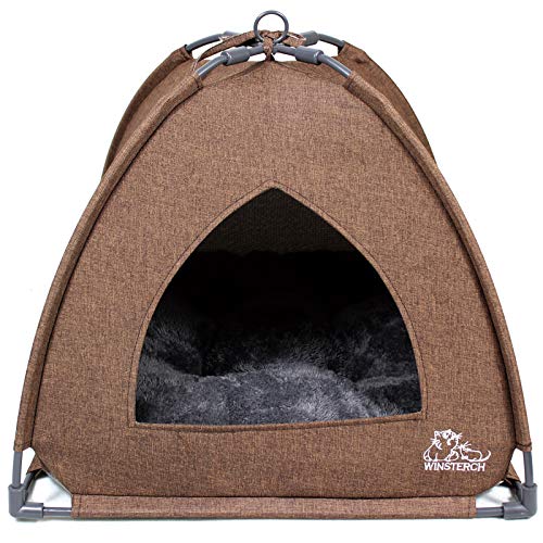 Winsterch Cat Bed Cave for Indoor Cats, Small Pet Tent Cave for Cats, Kittens, and Small Dogs, Warming Cat House with Removable Washable Cushion (18.5'‘ x 18.5’' x 15.8'', Brown) - color: W-Brown