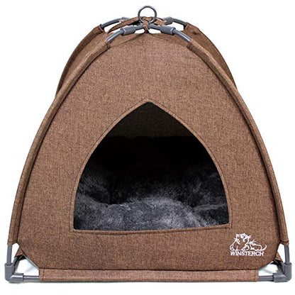 Winsterch Cat Bed Cave for Indoor Cats, Small Pet Tent Cave for Cats, Kittens, and Small Dogs, Warming Cat House with Removable Washable Cushion (18.5'‘ x 18.5’' x 15.8'', Brown) - color: W-Brown