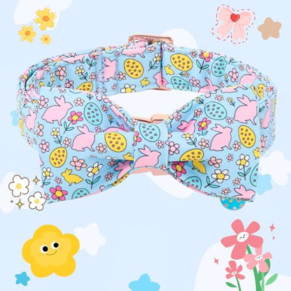 DOGWONG Easer Dog Collar with Bow,Blue Bunny Easter Dog Collars, Adjustable Durable Soft Flower Easter Dog Collar for Male Female Puppy,S - color: C-Flower rabbit bow, size: S