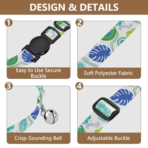 Tropical Leaves Colorful Dog Bell Collar 2 Pack Cats Collar Adjustable Length 10.6" to 17.1" - color: Tropical Leaves Colorful