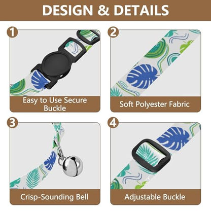 Tropical Leaves Colorful Dog Bell Collar 2 Pack Cats Collar Adjustable Length 10.6" to 17.1" - color: Tropical Leaves Colorful