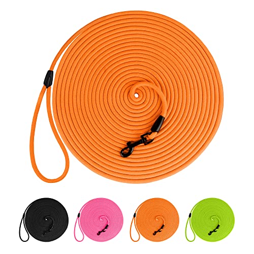 Rope Pro Training Dog Collar Braided No Pull Quick Release Round Lead Collars for Dogs Small Medium Large Puppy (30 FT Leash, Neon Orange) - color: Neon Orange