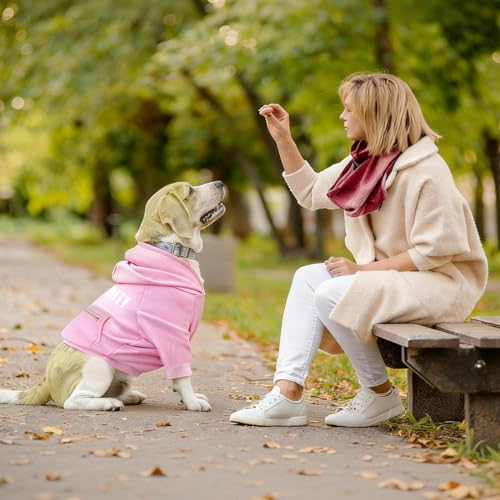 Dog Hoodie Security Glow-in-The-Dark Dog Sweater Sweatshirt Hooded Soft Brushed Fleece Winter Clothes with Dual Pocket Zip Puppy Hoodies for Small Medium Large Dogs Pink L - color: Pink, size: Large