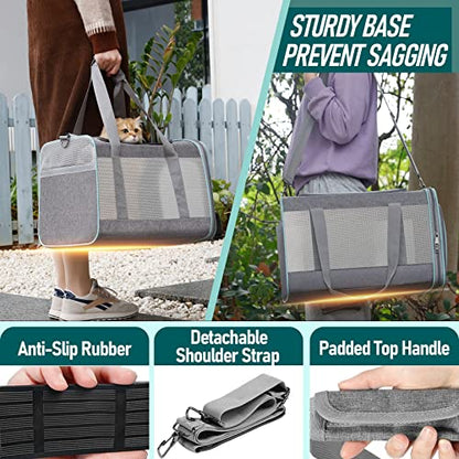 GAPZER Pet Carrier for Large Cats 20 lbs+ / Soft Sided Small Dog Travel Carriers Top Load/Collapsible Carrier Bag for Big Cat / 2 Kittens Sturdy Transport Carriers Long Trips/Medium Cats 15 pounds - color: Grey