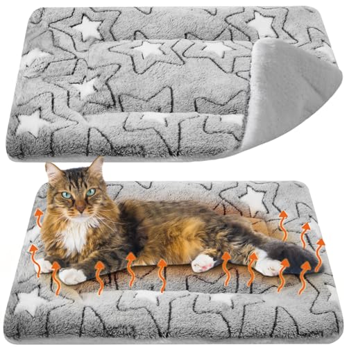 VitalCozy 2 Pack Self Warming Cat Mat Self Heating Pad Bed Reversible Machine Washable Reflects Body Heat Warm Thermal Pet Pad Crate Blanket for Feral and Indoor Cat(Double Star,22'' X 18'') - color: Grey, size: 22'' X 18''