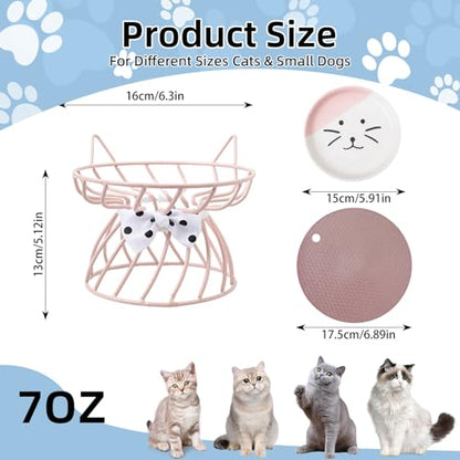 Raised Pet Food and Water Bowl, Cat and Small Dog Bowl, Tilted Ceramic Cat Water Bowl No Spill,15oz, Dishwasher Safe - color: Pink