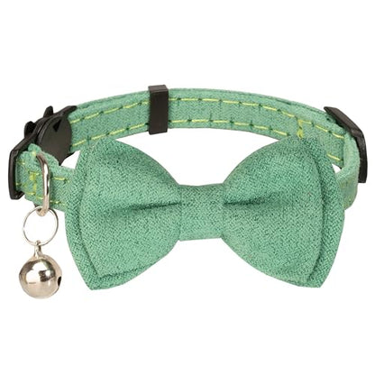 Cat Collar with Bow Tie Bell Breakaway Kitten Small Pet Safety Solid Wedding Basic Pure Color Suede Soft Adjustable [1pc] Green - color: [1pc] Green