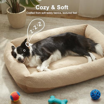 Washable Dog Bed Extra Large Sized Dogs, Washable Comfy Fluffy XL Dog Bed, Removable Zipper Cover Machine Wash, Durable Sleeping Pet Cuddler Bed with Anti-Slip Bottom, 42x30x8 in, Beige - color: Beige, size: XL(42''x30''x8'')
