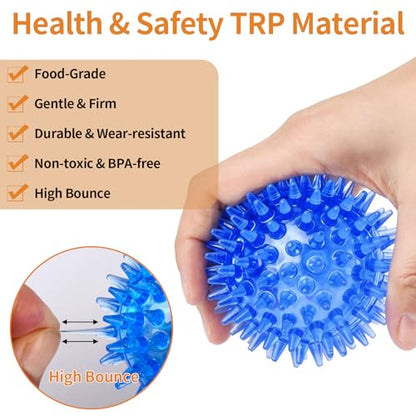 6 Pack Squeaky Spiky Dog Balls, Puppy Chew Toys for Teething, Food-Grade TPR Rubber Durable, Interactive Fetch Floating Dog Pool Ball Toy for Chewers for Small Medium (Small) - size: Small