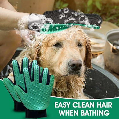 Upgrade Pet Grooming Gloves, Grooming Gloves for Dogs, Cats, Rabbits & Horses with Long and Short Hair, Efficient Pets Hair Remover Mittens - 1 Pair (Green) - color: Green