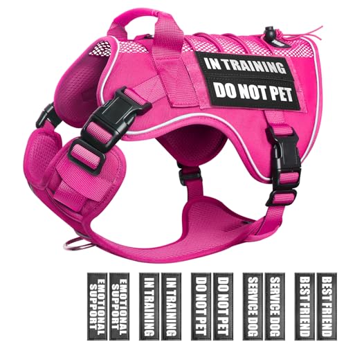 WINSEE Service Dog in Training Mesh Harness with 10 Pet Patches, Soft Air Mesh Breathable Tactical Dog Molle Vest, Reflective Military Pet Vest for Walking Hiking for Medium Dogs - color: Pink, size: Medium