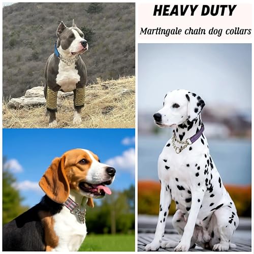 Martingale Dog Collars, Reflective Nylon Collar with Stainless Steel Chain, Adjustable Walking Training Dog Collars with Quick Release Buckle, Suitable for Small Medium Large Dogs(Gray,L) - color: Gray, size: Large-(dog's neck 16~20.5inches)