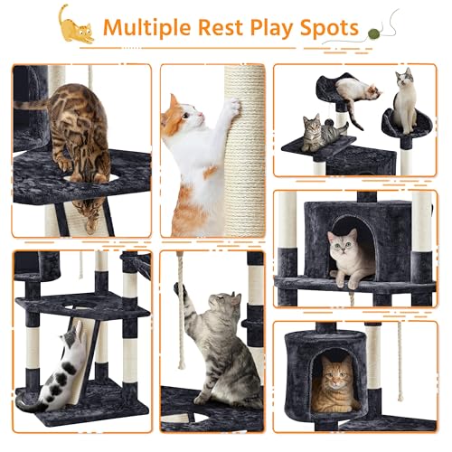 Yaheetech 79 in Cat Tree Tower, Multilevel Cat Trees Plush Covered Cat Tower with 2 Extra Large Condos, Comfy Basket, Sisal Scratching Posts - color: Black