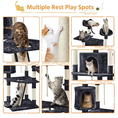 Yaheetech 79 in Cat Tree Tower, Multilevel Cat Trees Plush Covered Cat Tower with 2 Extra Large Condos, Comfy Basket, Sisal Scratching Posts - color: Black