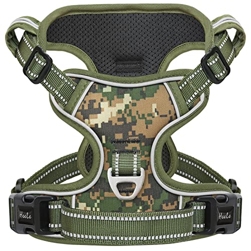 HEELE Dog Harness, No Pull Adjustable Padded Reflective Harness for Small Medium Large Dogs with Handle for Walking Training, Camo Green, S - color: Camo Green, size: S