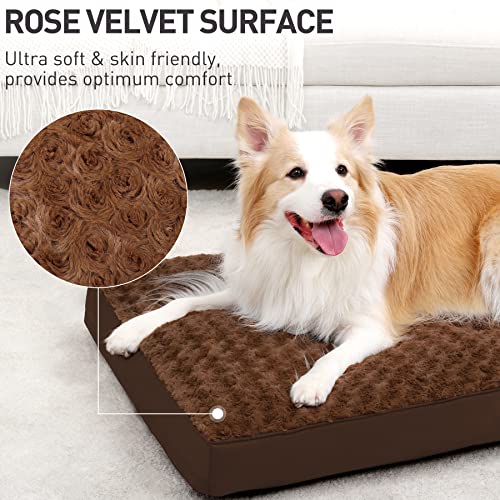 Dog Crate Bed Waterproof for Large Dogs - Rose Velvet Soft Fluffy Washable With Removable Cover & Anti-Slip Bottom, 35 x 22 Inch, Brown - color: Brown, size: 35.0"L x 22.0"W x 3.0"Th