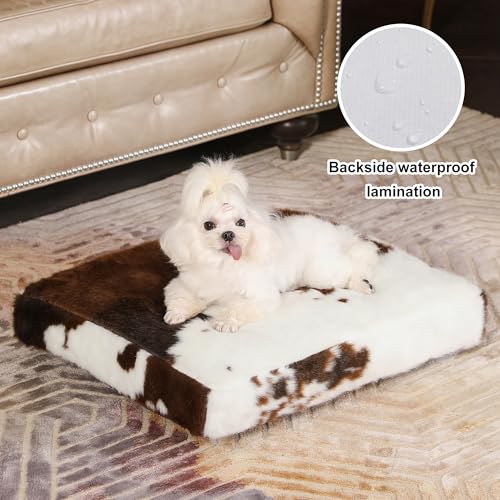 Bedfolks Waterproof Crate Bed, Plush Dog Kennel Pad with Removable Washable Cover, Faux Fur for Small Dogs & Cats, 21"x13", Cow Print - color: Cow Print, size: X-Small(21x13'')