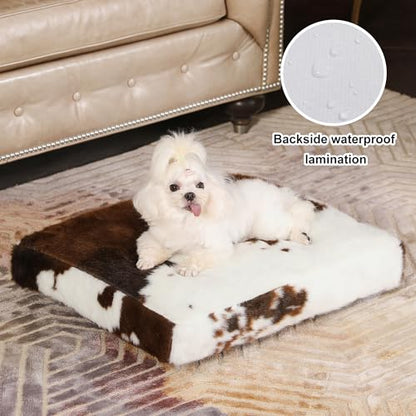 Bedfolks Waterproof Crate Bed, Plush Dog Kennel Pad with Removable Washable Cover, Faux Fur for Small Dogs & Cats, 21"x13", Cow Print - color: Cow Print, size: X-Small(21x13'')