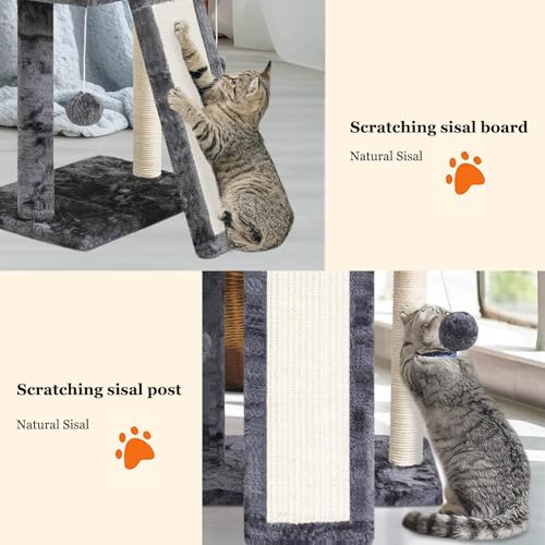 SYANDLVY Small Cat Tree with Perch, Cat Scratching Board for Indoor Cats, Scratching Post with 2 Dangling Balls, Great for Kittens (Smoky Grey) - color: Smoky Grey