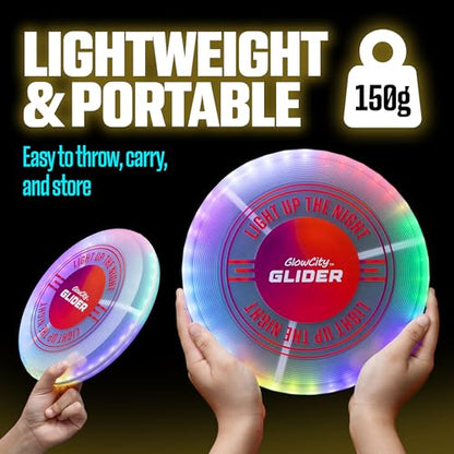 GlowCity Glider LED Glow-in-the-Dark Flying Disc – Bright, Rechargeable, Durable, Water-Resistant, 12 Color Modes, Perfect for Evenings and Night Time, Outdoor Fun, and a Great Gift for All Ages