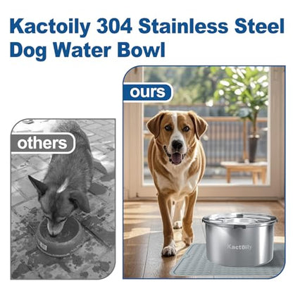 kactoily 1.47 Gal Stainless Steel Dog Water Bowl, 24 Cups Large No Spill Dog Bowl with Non-Slip Mats, Splash Proof Slow Water Drinking for Messy Drinkers - color: Grey