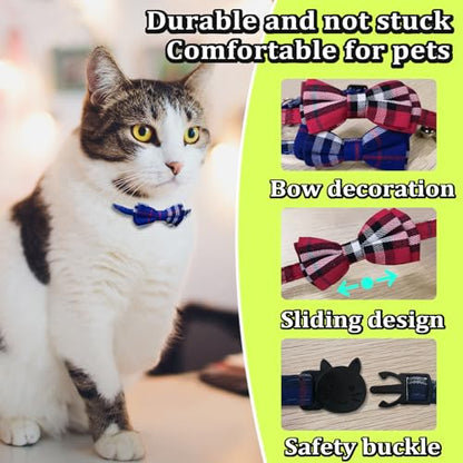 Andiker Cat Collar with Bell, 2PCS Footprint & Reflective Cat Collar with Bell and Breakaway Safety Buckle, 8-13 Inch Adjustable1 Nylon Collar Perfect for Cats in Random Color (Checkered Pattern)